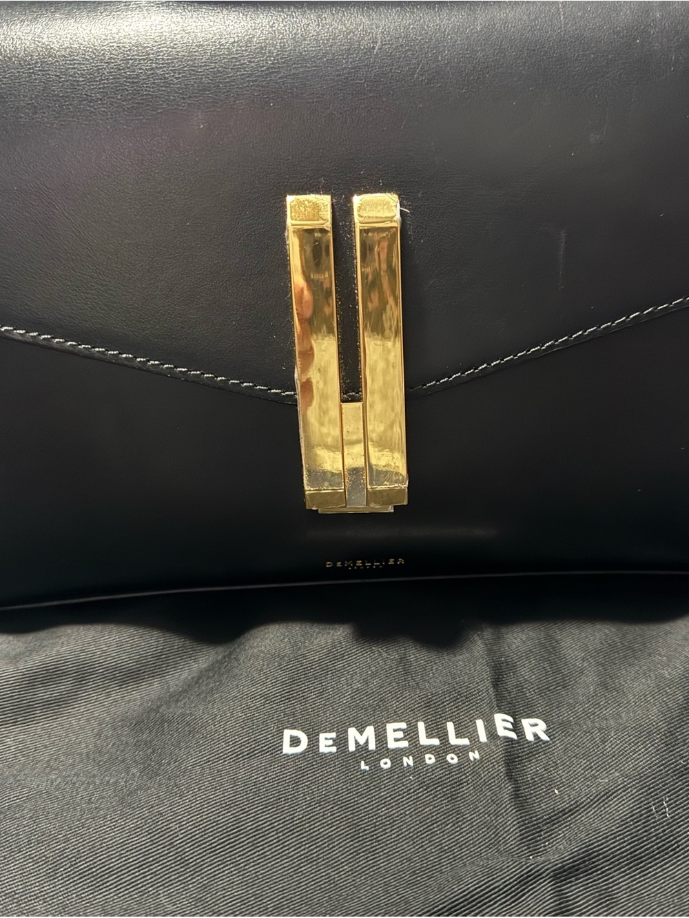 DeMellier Black Leather Clutch with Gold Hardware